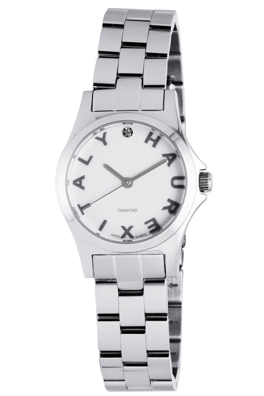Silver watch with a chain strap on a white background