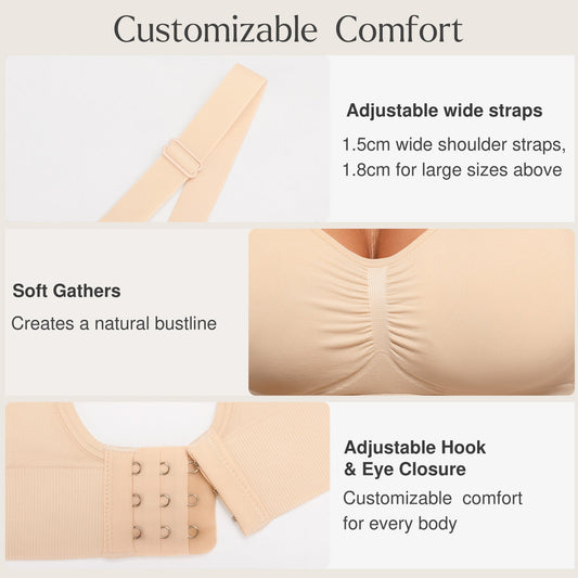 Seamless Comfort Removable Pad Everyday Bra- Slim Strap - Beige