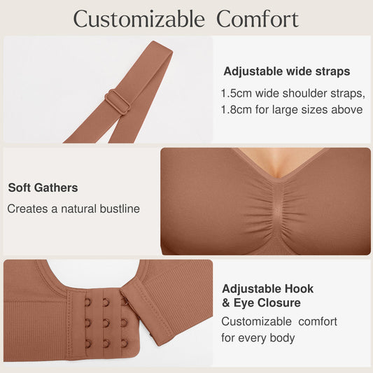 Seamless Comfort Removable Pad Everyday Bra- Slim Strap - Light Brown