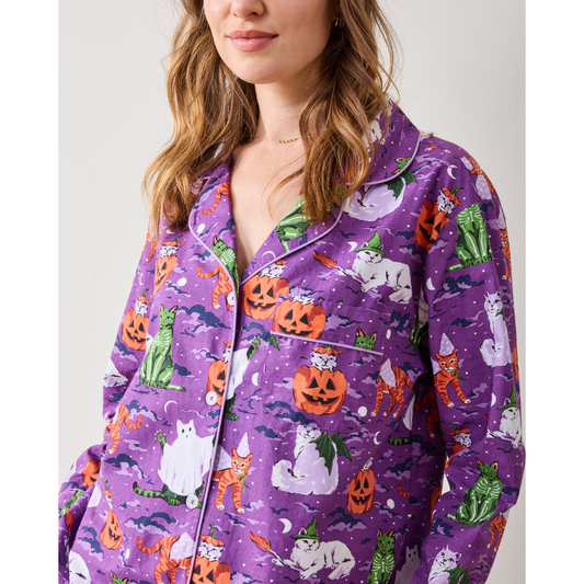 Halloween House Cats - Long PJ Set - Purple Tonic