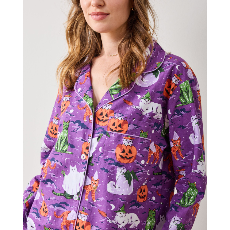 Halloween House Cats - Long PJ Set - Purple Tonic