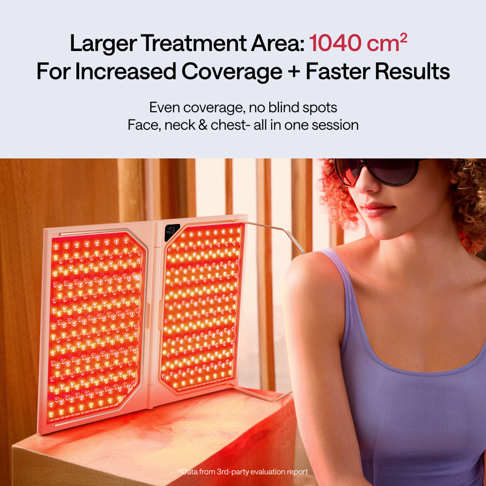 Woman with a LED light therapy device for increased coverage and faster results