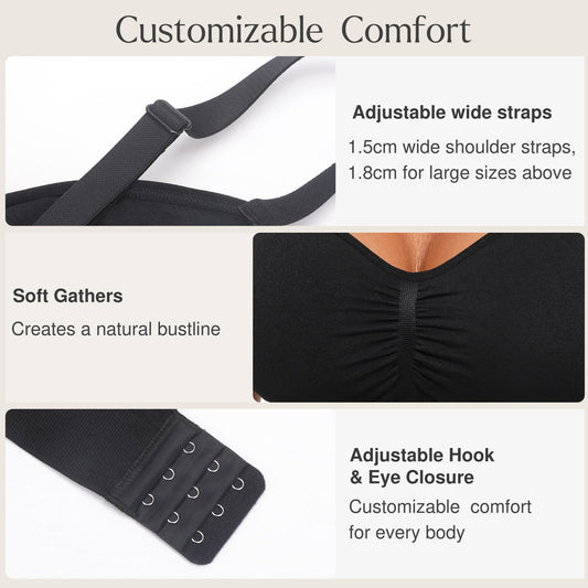 Seamless Comfort Removable Pad Everyday Bra- Slim Strap - Black