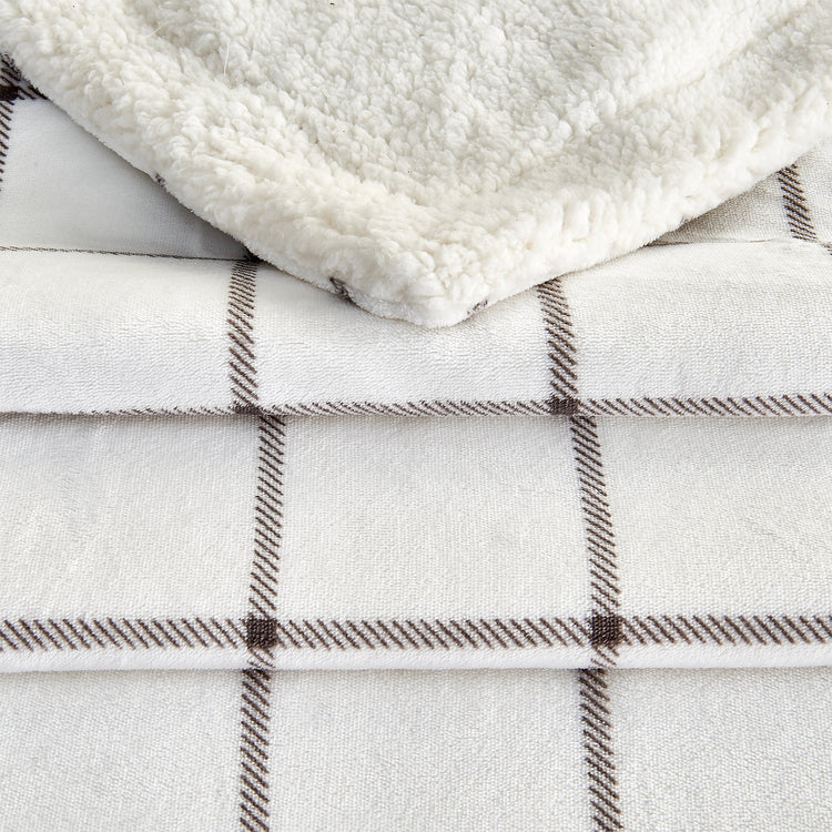Ultra-Soft Velvet Plush Reversible Sherpa Fleece Blanket - Grey Windowpane