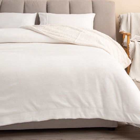Ultra-Soft Velvet Plush Reversible Sherpa Fleece Blanket - Optic White (Throw)