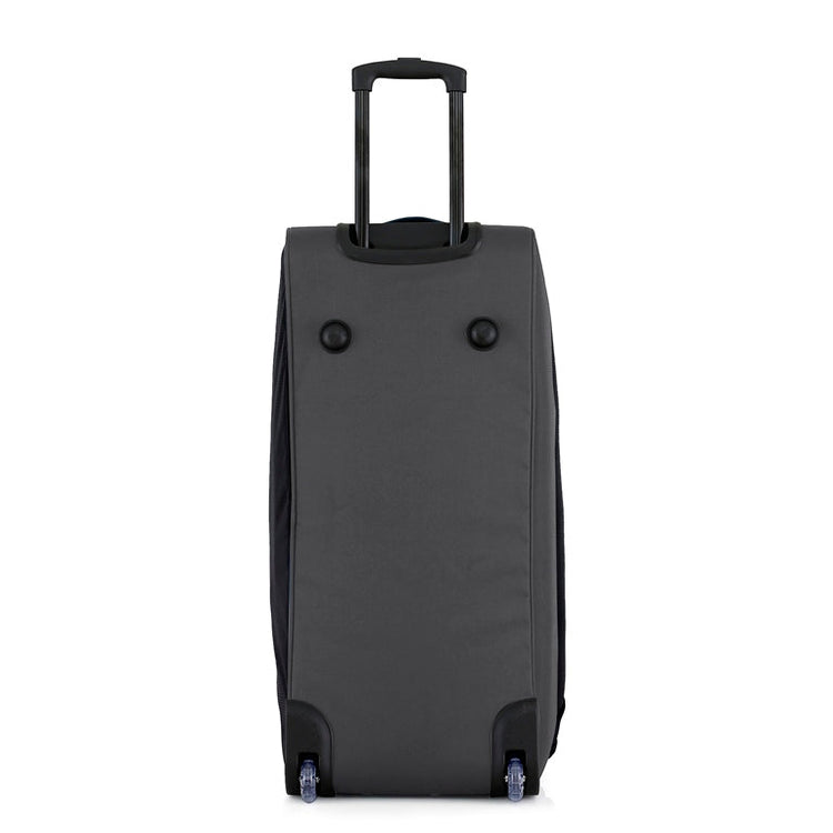 Black rolling suitcase on a white background