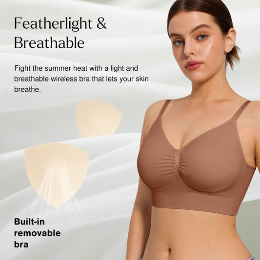Seamless Comfort Removable Pad Everyday Bra- Slim Strap - Light Brown