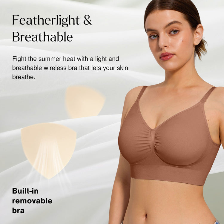 Seamless Comfort Removable Pad Everyday Bra- Slim Strap - Light Brown