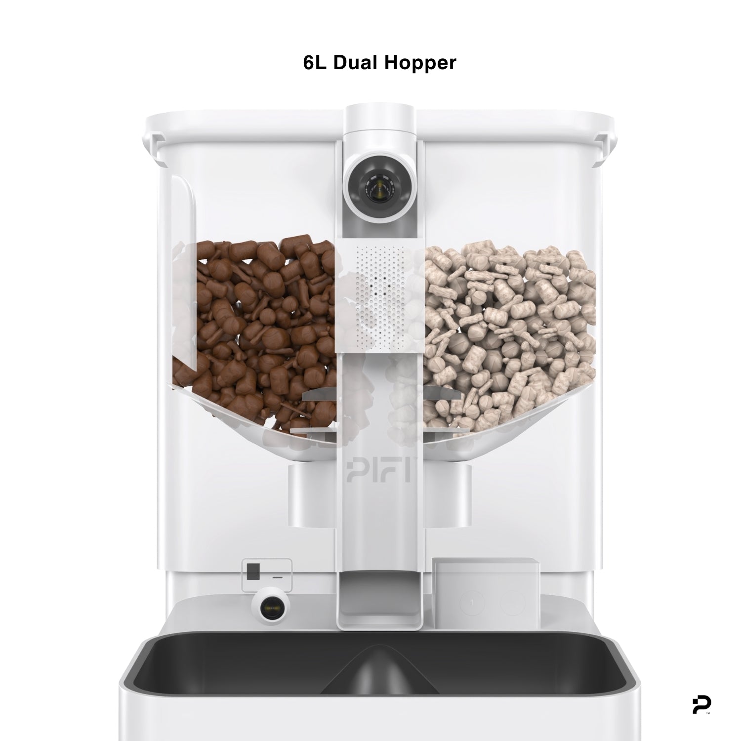 6L Dual Hopper pet feeder with two compartments for food and water, featuring the brand 'Pifi'.