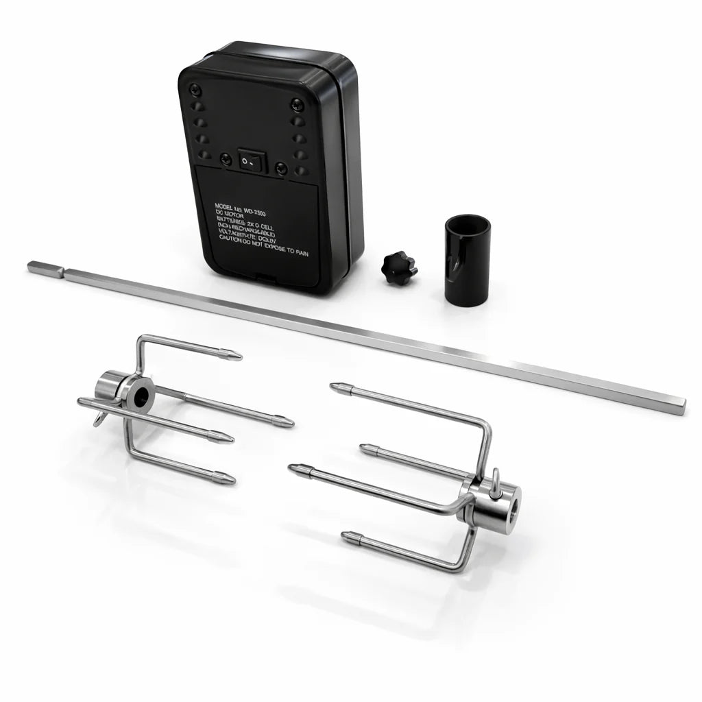 Set of metal hooks and a black electronic device on a white background