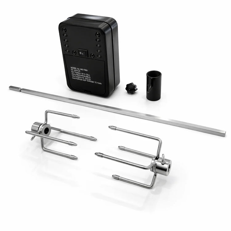 Set of metal hooks and a black electronic device on a white background