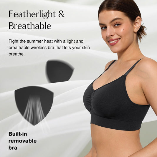 Seamless Comfort Removable Pad Everyday Bra- Slim Strap - Black