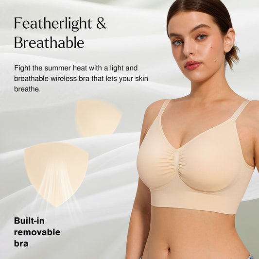 Seamless Comfort Removable Pad Everyday Bra- Slim Strap - Beige