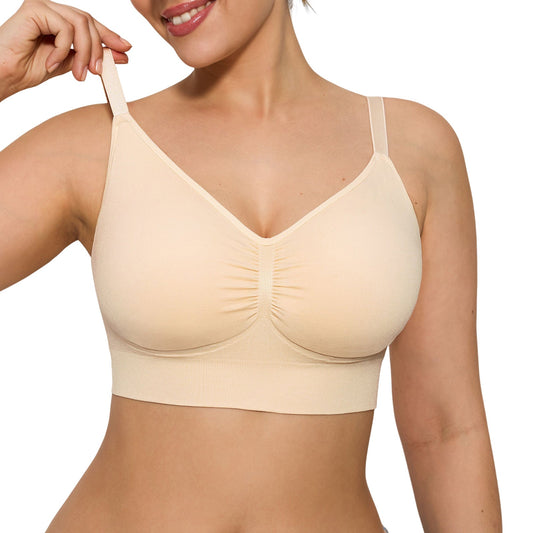 Seamless Comfort Removable Pad Everyday Bra- Slim Strap - Beige