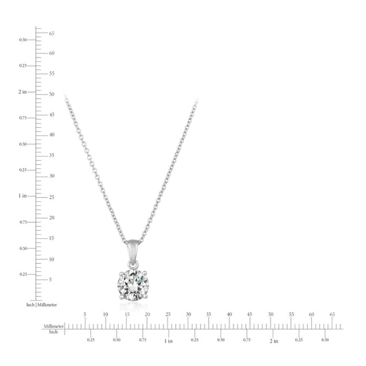 Silver necklace with a round diamond pendant on a white background