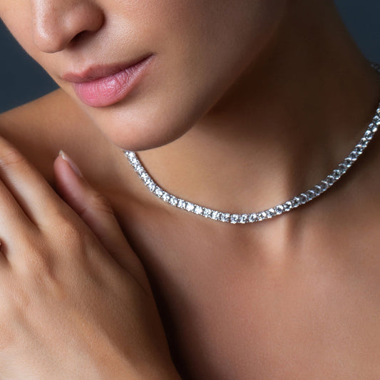 Diamond necklace on a white background