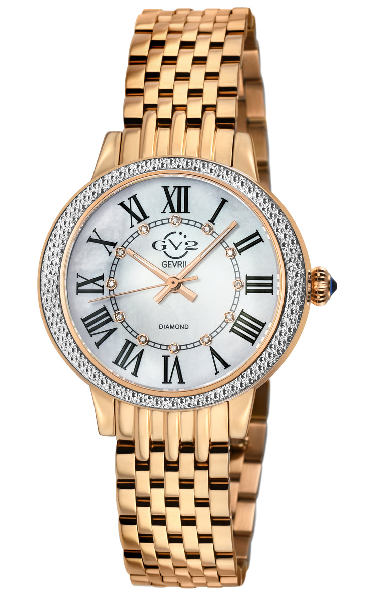 Gold watch with diamond-studded face on a white background