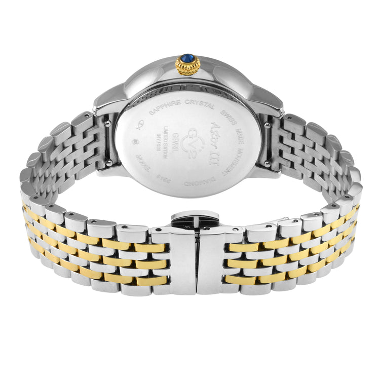 Two-tone watch with silver and gold bracelet on a white background
