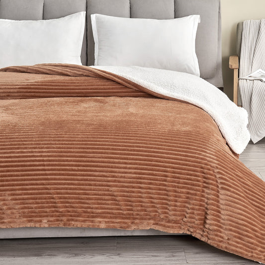 Ultra-Soft Velvet Plush Reversible Sherpa Fleece Blanket - Toffee