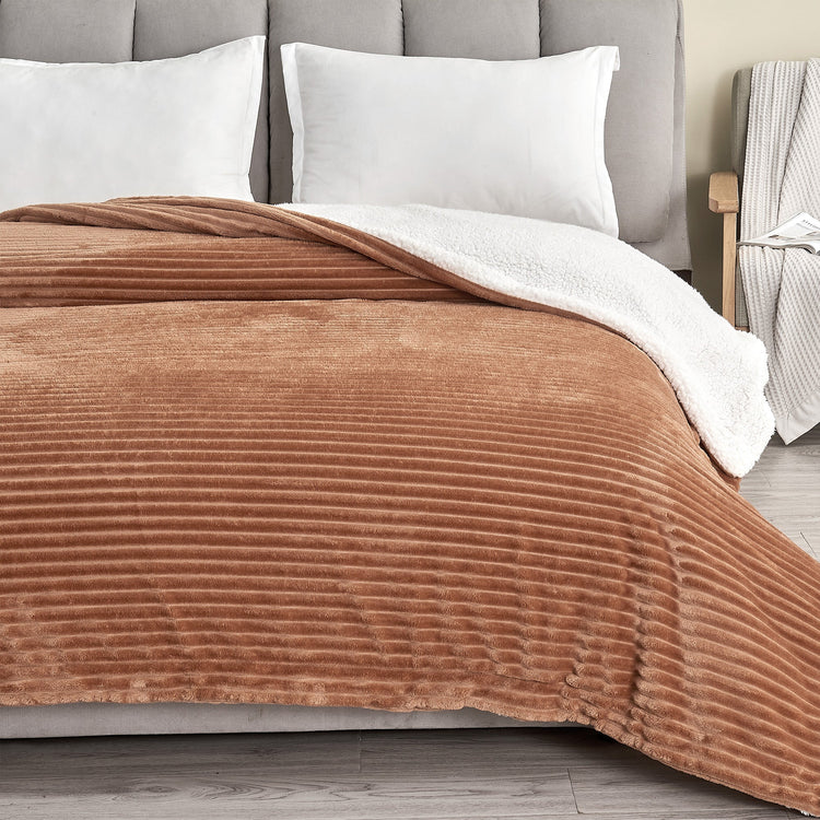 Ultra-Soft Velvet Plush Reversible Sherpa Fleece Blanket - Toffee