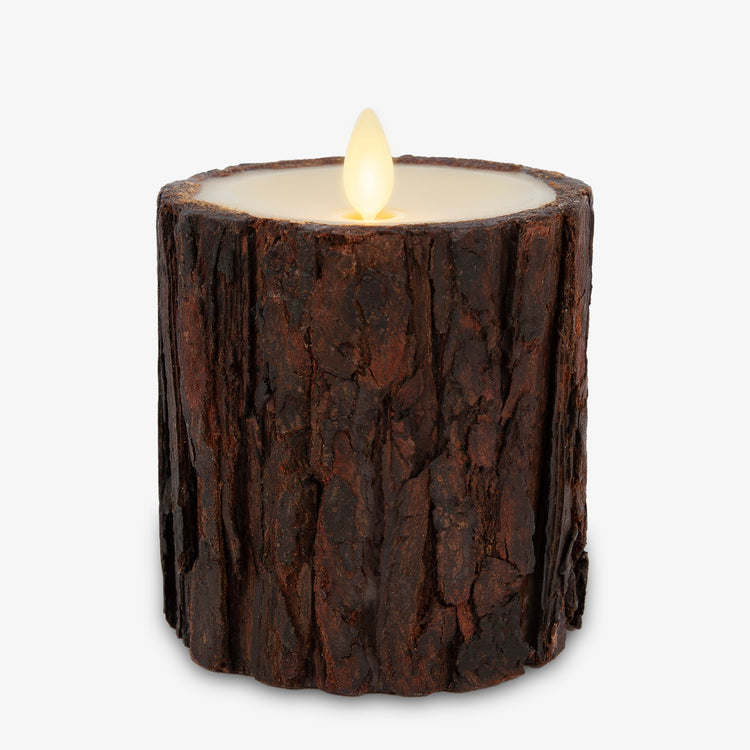 Luminara Indoor Set of (1) -  3" x 4.5" Recessed  Unscented Moving Flame Real Bark Pillar