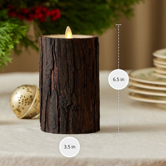 Luminara Indoor Set of (1) -  3"x 6.5" Recessed  Unscented Moving Flame Real Bark Pillar