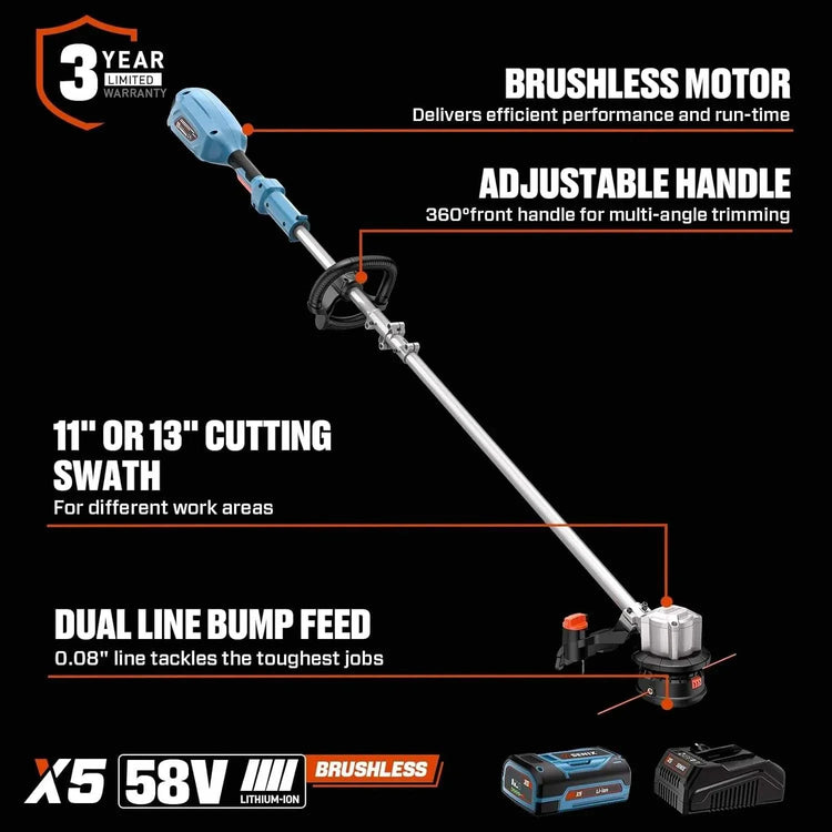SENIX 58V Blower and Grass Trimmer combo w/2.5Ah Battery and Charger