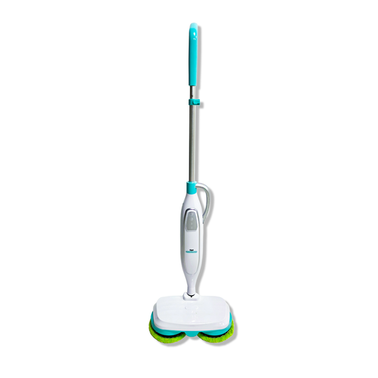 White and green floor cleaning device on a white background