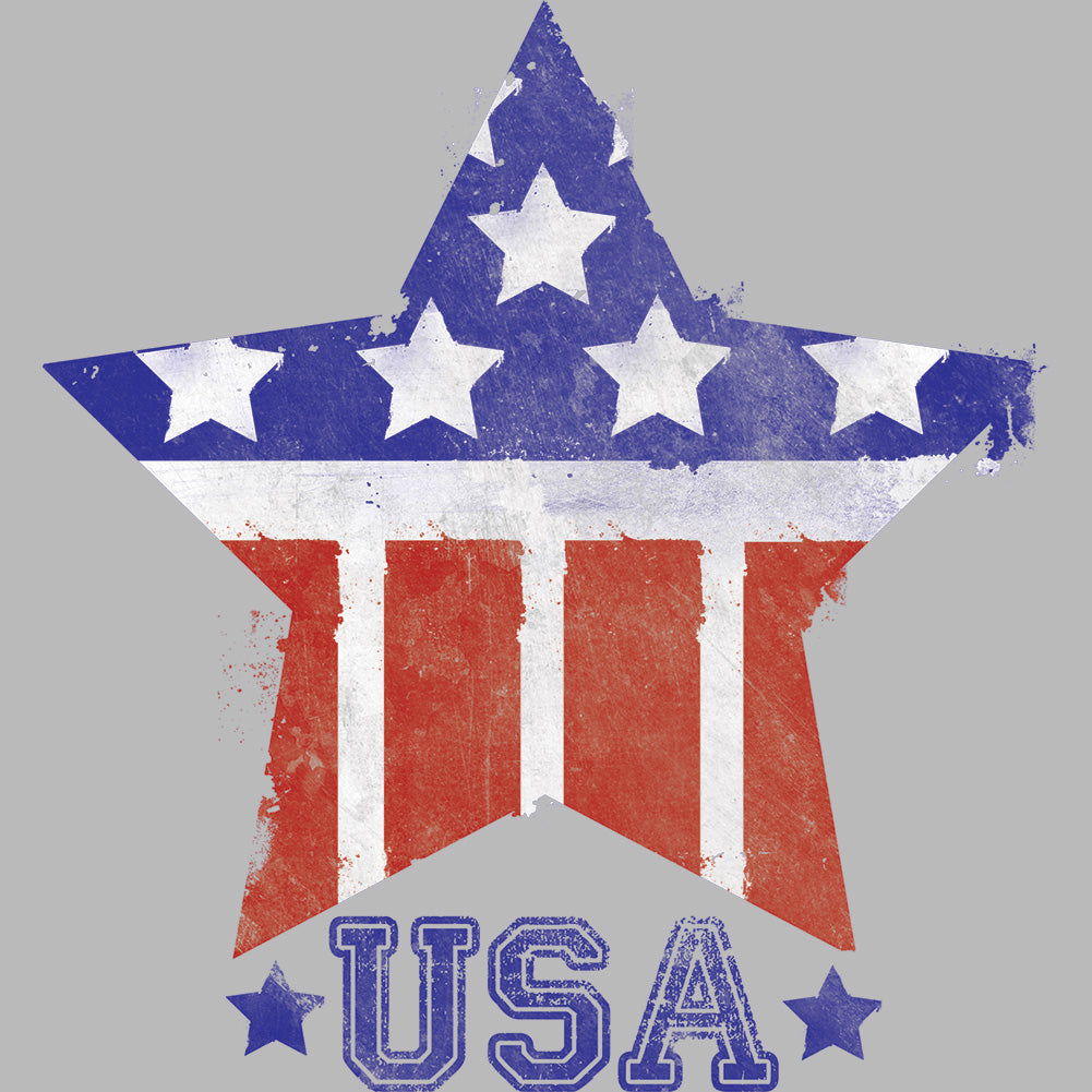 Star-shaped design with American flag colors and 'USA' text on a gray background
