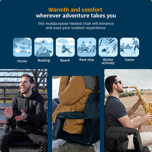 Black heated car seat cover with remote control and cup holder on a white background