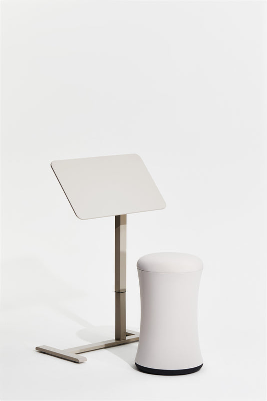White lamp with a cylindrical base on a white background
