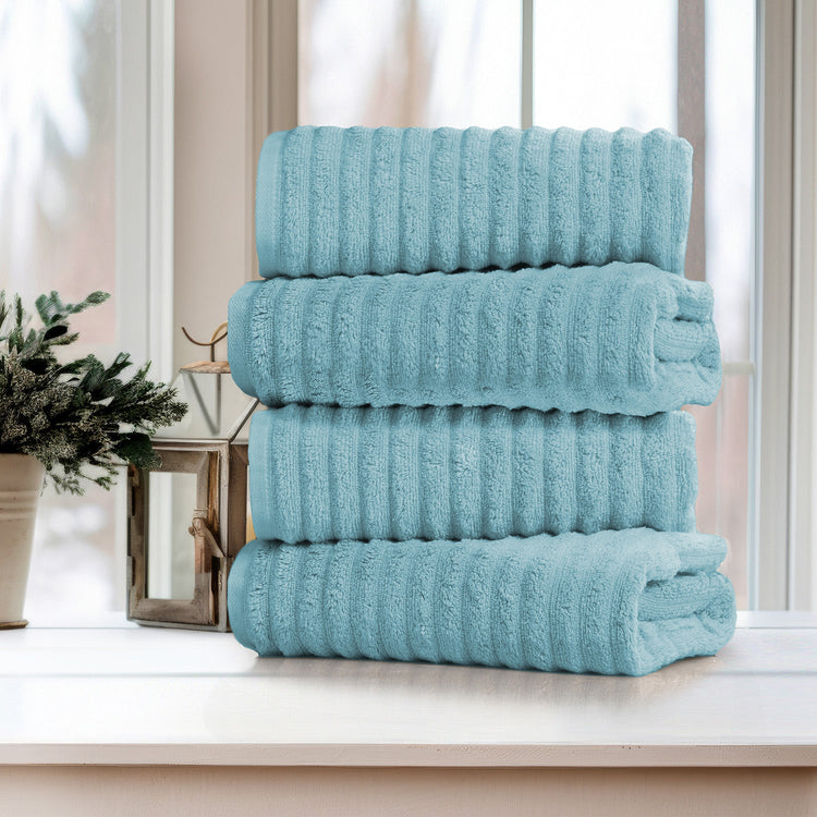 4 Pack Ribbed 100% Egyptian Cotton Bath Towel Set - Aqua