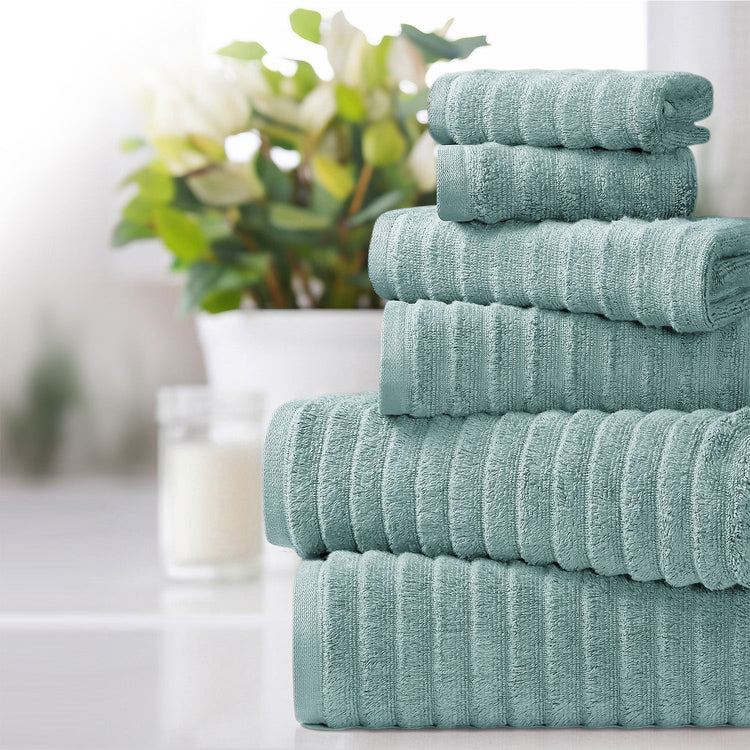 6 Piece Ribbed 100% Egyptian Cotton Towel Set - Aqua