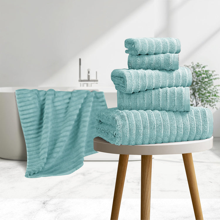 6 Piece Ribbed 100% Egyptian Cotton Towel Set - Aqua