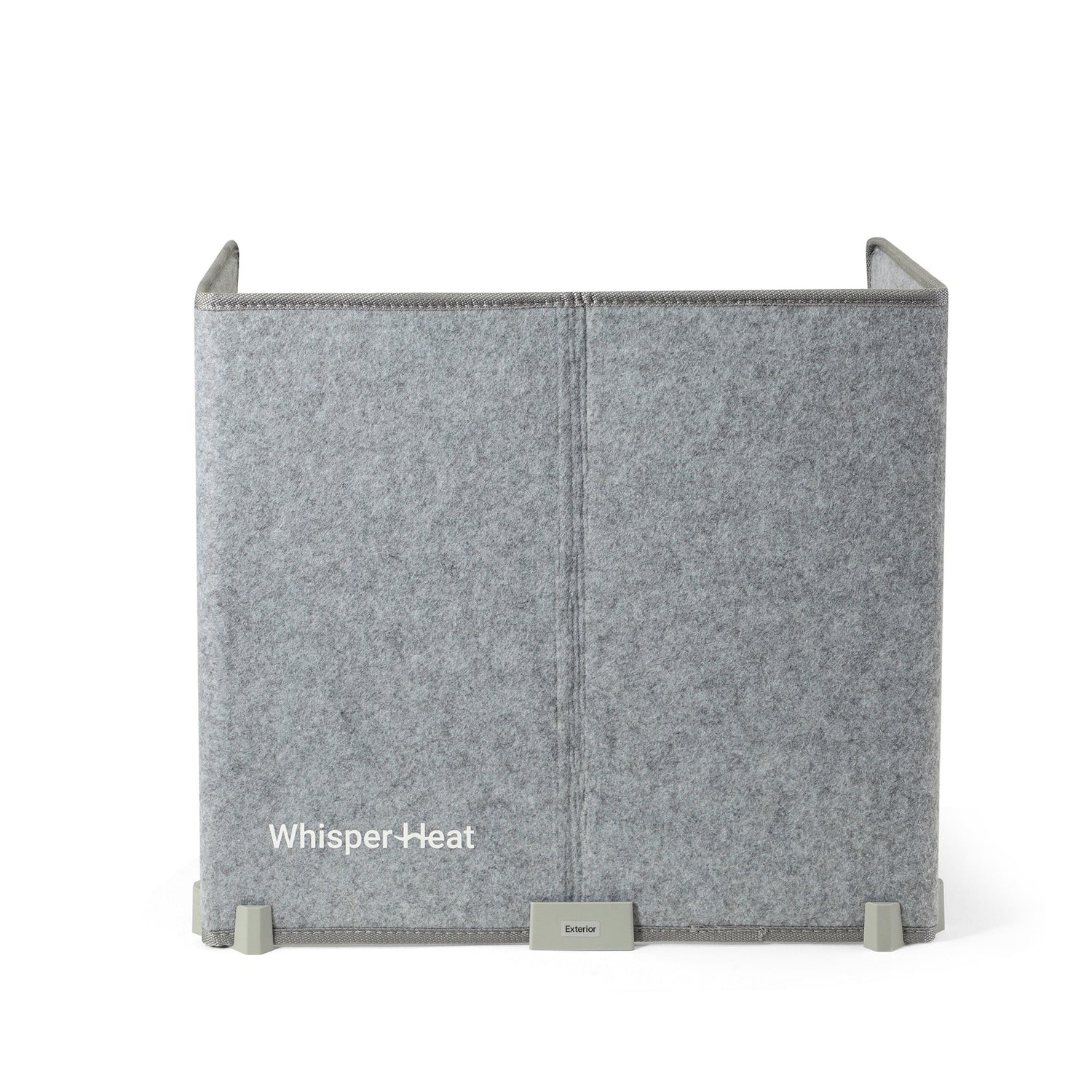 Gray pet heating pad with 'Whisper Heat' branding on a white background