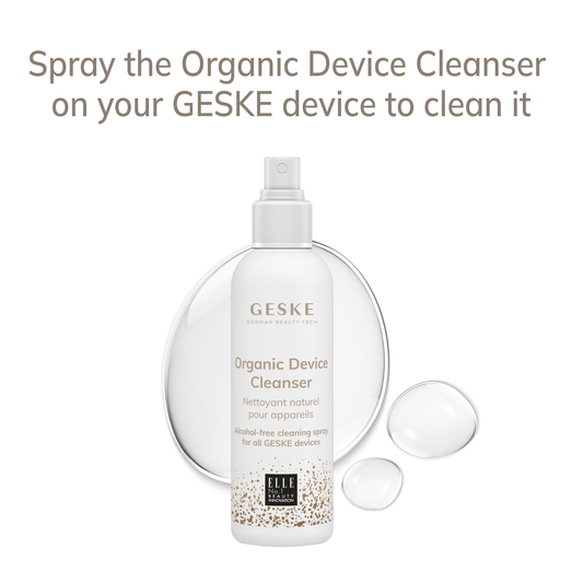 Black and gold facial hydration refresher with Geske branding on a white background