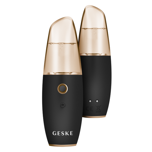 Black and gold facial hydration refresher with Geske branding on a white background