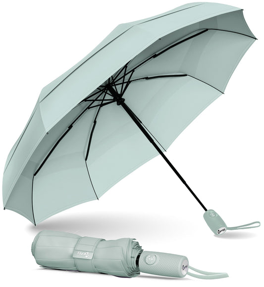 Black umbrella with 'Repel' branding and 'Lifetime Replacement' promise on a white background