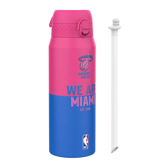 Miami Heat water bottle with NBA logo on a white background