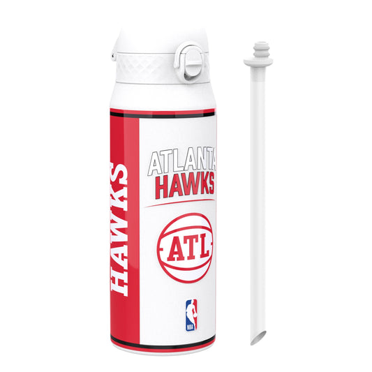 Atlanta Hawks water bottle with red and white design on a white background