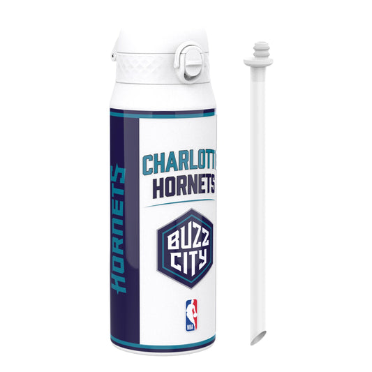 White water bottle with Charlotte Hornets branding on a white background