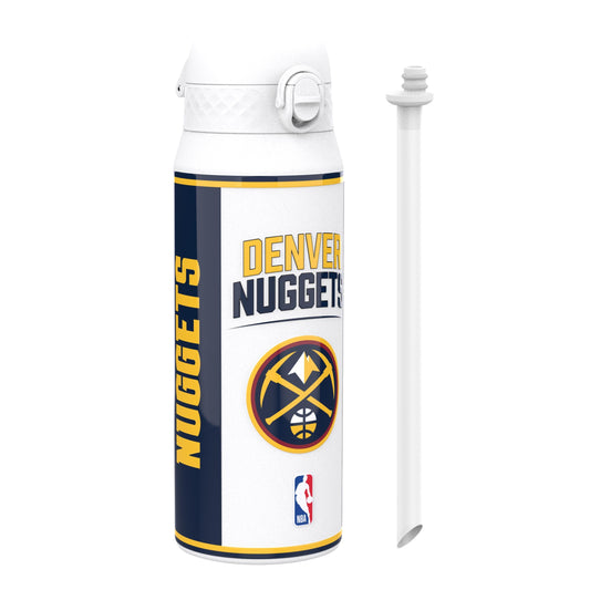 Water bottle with Denver Nuggets branding on a white background