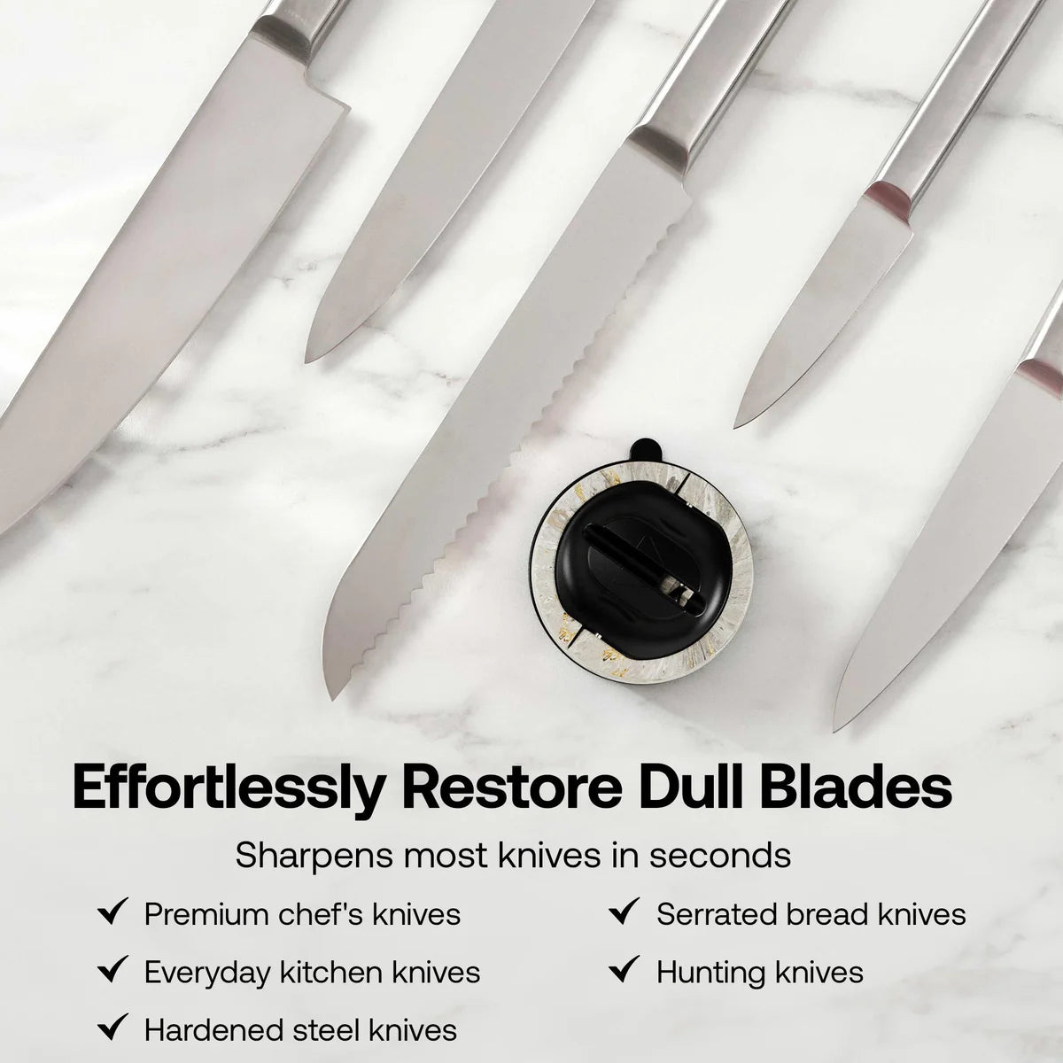 Knife sharpener with knives on a white background