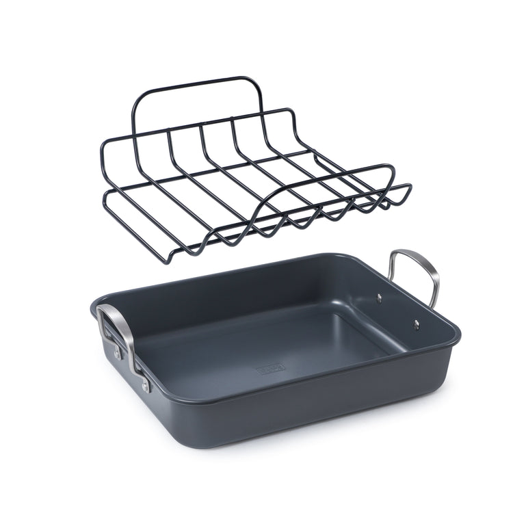 Large Turkey Roasting Pan with Rack, Carbon Steel, Ceramic Non-Stick Coating