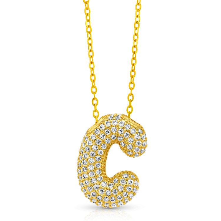 Large CZ Bubble Initial Necklace, Gold