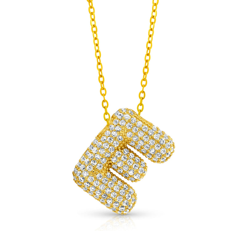 Large CZ Bubble Initial Necklace, Gold