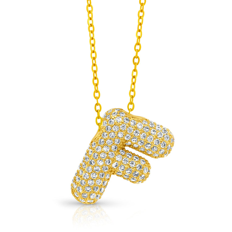 Large CZ Bubble Initial Necklace, Gold