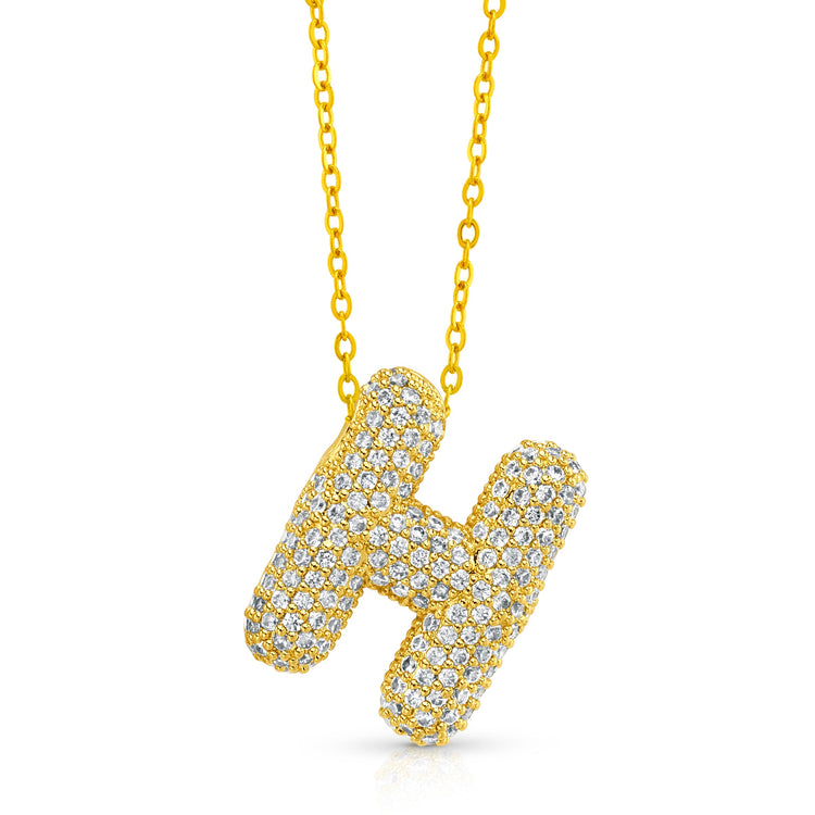 Large CZ Bubble Initial Necklace, Gold