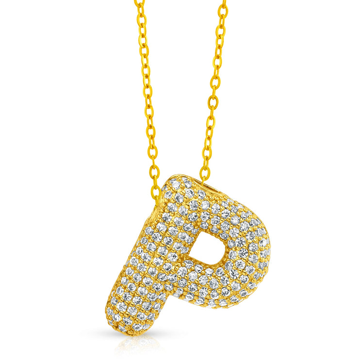 Large CZ Bubble Initial Necklace, Gold