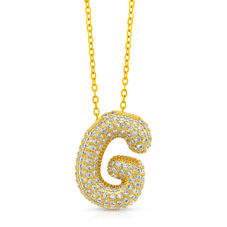 Large CZ Bubble Initial Necklace, Gold